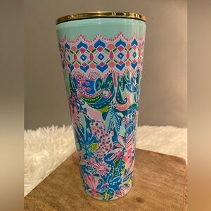 Lily Pulitzer Tumbler Gold Top 24oz Travel Cup with Lid